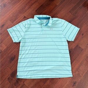 Under Armour Men's Aqua Striped Polo Shirt 2XL Loose Heatgear